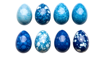 Collection of oval shaped blue gemstones on black background