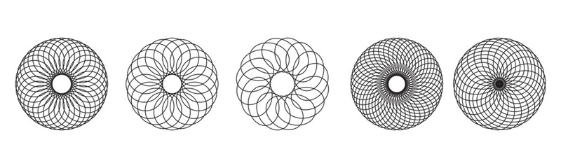 Black mandala line art pattern set on clean white background for graphic design. © Mubbashir