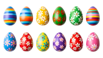 Vibrant easter eggs with diverse patterns and colors