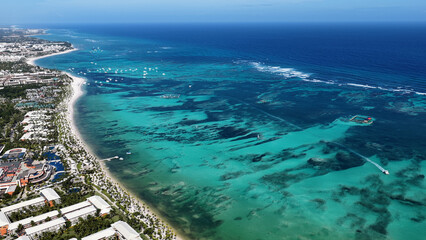 Punta Cana Skyline At Bavaro In Punta Cana Dominican Republic. Caribbean Skyline. Beach Landscape....