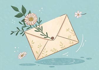 Floating Envelope With Dried Flower Minimal Stationery Concept