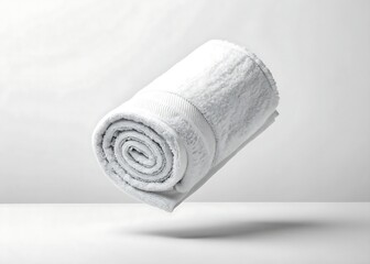 Floating Rolled White Towel Minimal Spa Wellness Style