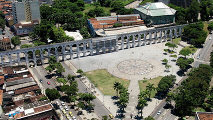 Fototapeta premium Lapa Arches In Rio De Janeiro Brazil. Aerial Landscape Of Famous Statue In A Natural Scenery. Metropolitan Landscape Commercial Building Amazing. Commercial Building. Rio de Janeiro Brazil.