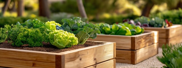 Three wooden boxes with various types of vegetables in them