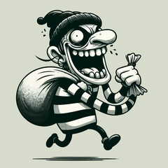 Illustration of a thief carrying a sack