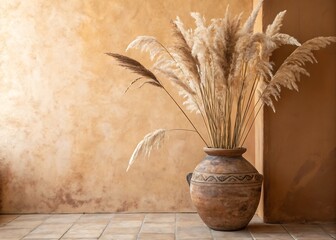 Terracotta Vase With Dried Pampas Grass Minimal Home Decor
