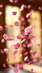 Floating petals in a pastel haze, a delicate ballet of muted shades, artfully diffused,  bloom,  light blur