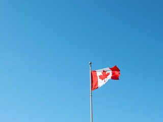 Canadian flag displayed prominently on a pole against a clear blue sky, Canada,  government