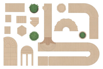 A top-down view landscape design element set with a white background.