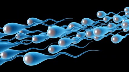 Abstract illustration of blue sperm cells on black background