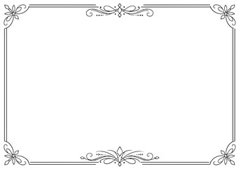 Elegant minimalist certificate border with decorative corner flourishes. Clean line art frame perfect for diplomas, awards, certificates. Vector format for professional use.