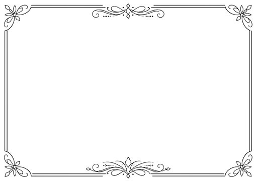 Elegant minimalist certificate border with decorative corner flourishes. Clean line art frame perfect for diplomas, awards, certificates. Vector format for professional use.