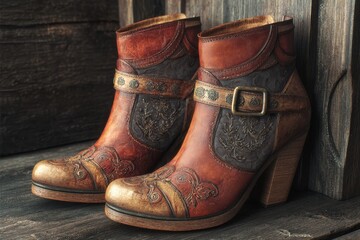 Trendy Fashion Boots on Wooden Wall