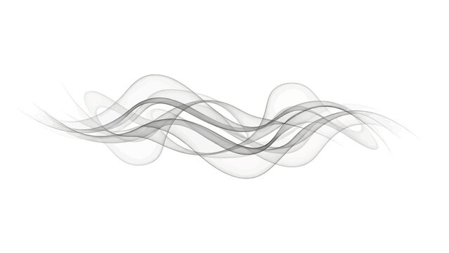 A flowing abstract design of gray, translucent curves on a white background, resembling smoke or waves, offering a sense of motion