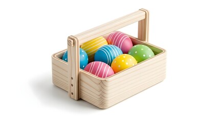 Colorful easter eggs in a wooden basket