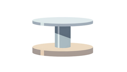 A geometric illustration presents a stylized table. It features a circular top, a cylindrical pedestal, and a circular base. A minimalist design