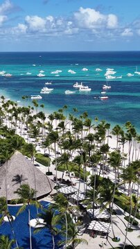 Punta Cana Skyline At Bavaro In Punta Cana Dominican Republic. Caribbean Skyline. Beach Landscape. Nature Seascape. Punta Cana Skyline In Bavaro In Punta Cana Dominican Republic. Scenic Palm Trees.