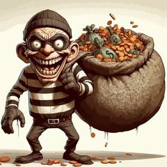 Illustration of a thief carrying a sack