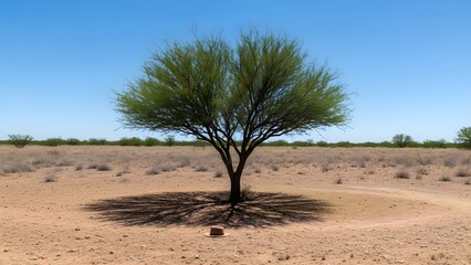 Solitary tree in arid landscape