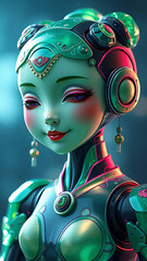 A glamour model wears a black masquerade mask with artistic face paint and red makeup to create a mystery style for a carnival party