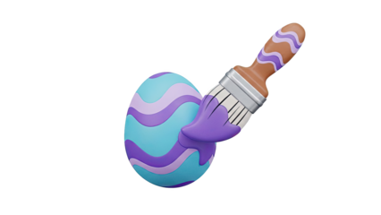 Easter egg being painted with purple wavy pattern
