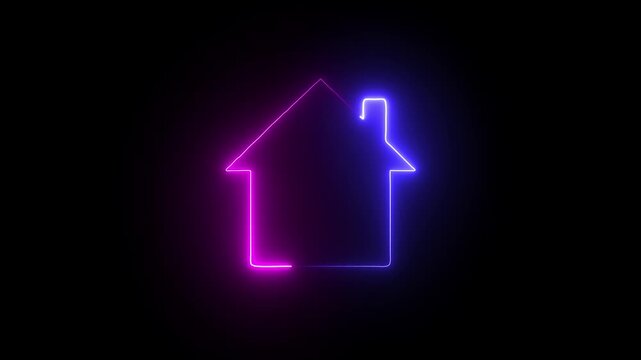 Neon home icon representing house, real estate and property concept. Glowing neon style house symbol suitable for real estate branding,
