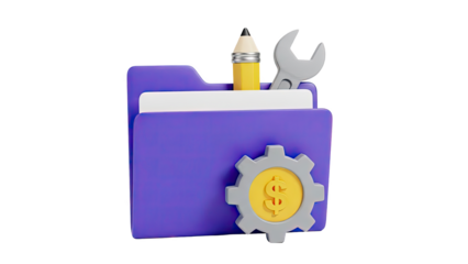 Folder with Money Gear, Pencil, and Wrench Icon