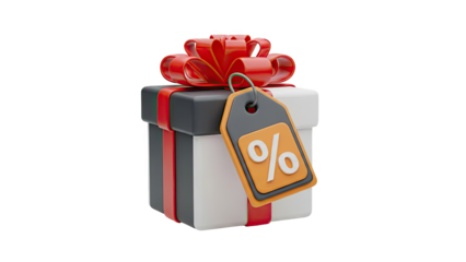 Gift Box with Discount Tag and Percentage Symbol