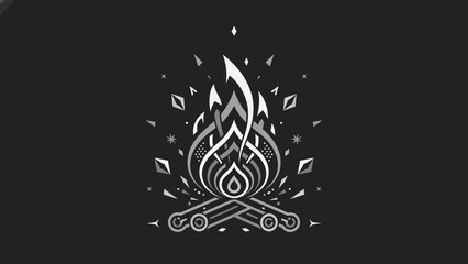 Obraz premium Artistic campfire illustration with intricate design and detailed elements, perfect for creative projects.