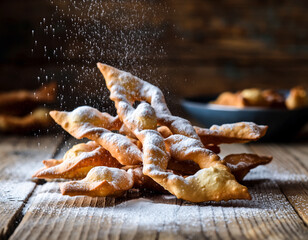Obraz premium Faworki (chrust, chruściki) - polski przysmak spożywany tradycyjnie w okresie karnawału, szczególnie w Tłusty Czwartek 