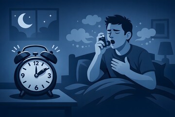 Night time asthma attacks with alarm clock minimal vector 