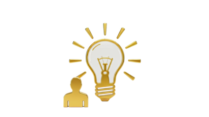 Golden light bulb with human figure and rays