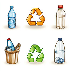 set of plastic bottles with recycling symbol