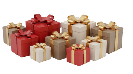 Obraz premium Colorful wrapped gifts with gold ribbons arranged in a group on black background for special occasions and celebrations