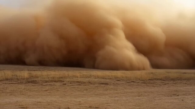 Powerful dust storm sweeps across arid landscape in dramatic sequence