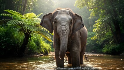 Majestic elephant in lush forest