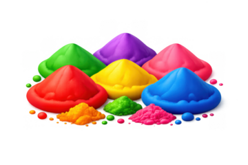 Vibrant holi powders in multicolored simple composition for festive design and celebration art
