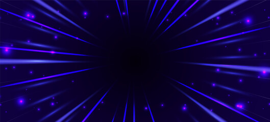 Fototapeta premium Dynamic radial burst with neon blue speed lines creating explosive motion effect. Abstract background, vector illust