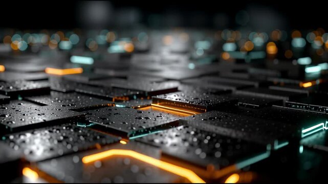 Futuristic Circuit Board with Neon Lights.