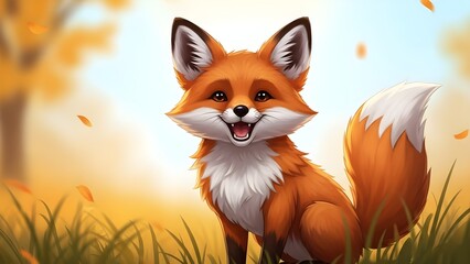 Playful fox in autumn field
