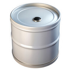 Sealed metal drum storage container isolated on transparent background