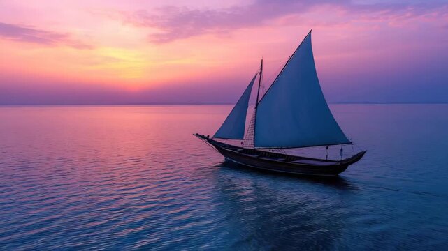 dhow sailing boat on indian ocean at dusk video