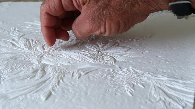 A designer comparing textured paper options emphasizing the tactile embossed surface perfect for adding depth and a handcrafted feel to printed materials.