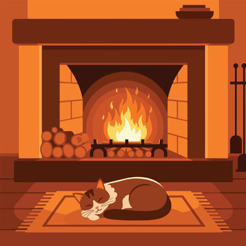 Brown and white cat sleeping peacefully.