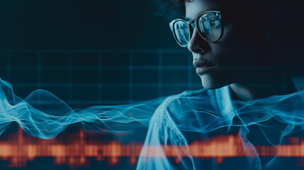 An image showcasing a person immersed in the realm of technology and data analysis, with a touch of thoughtfulness and concentration. 