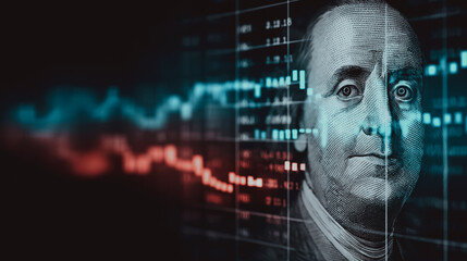 A dollar bill, a symbol of American currency, is overlaid with a digital visualization of financial data, representing the complex interplay of money and global economics.