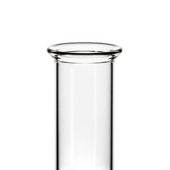 Clear glass laboratory test tube with flared rim on black background transparent