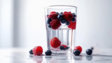 Sparkling Berry Infusion: Raspberries and Blueberries in a Glass of Sparkling Water