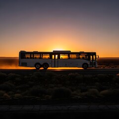 Bus traveling during sunset