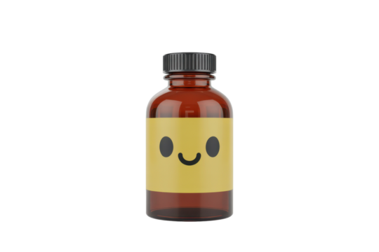 Cute brown bottle with smiley face sticker - Powered by Adobe